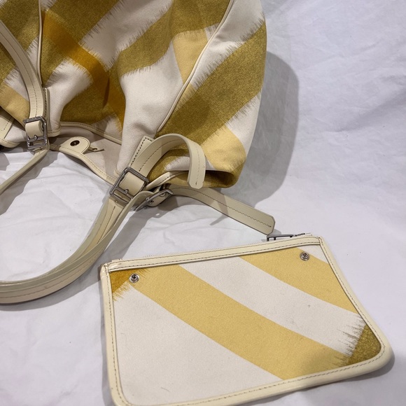 BURBERRY Off White Canvas and Different Hues of Yellow Lines Tote Shoulder Bag - Picture 13 of 17